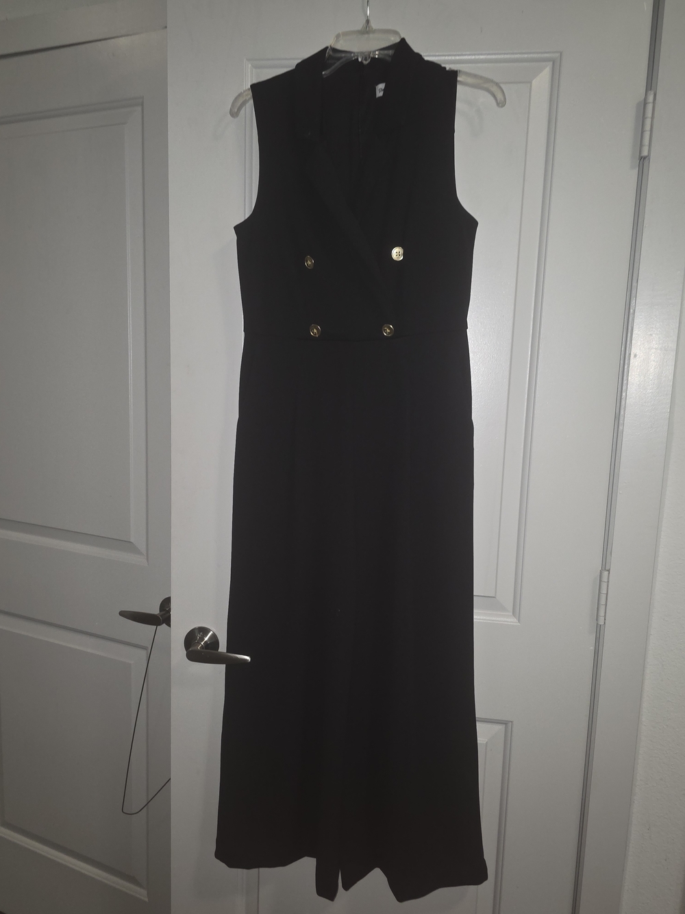 Sleeveless Black Romper with Gold Buttons